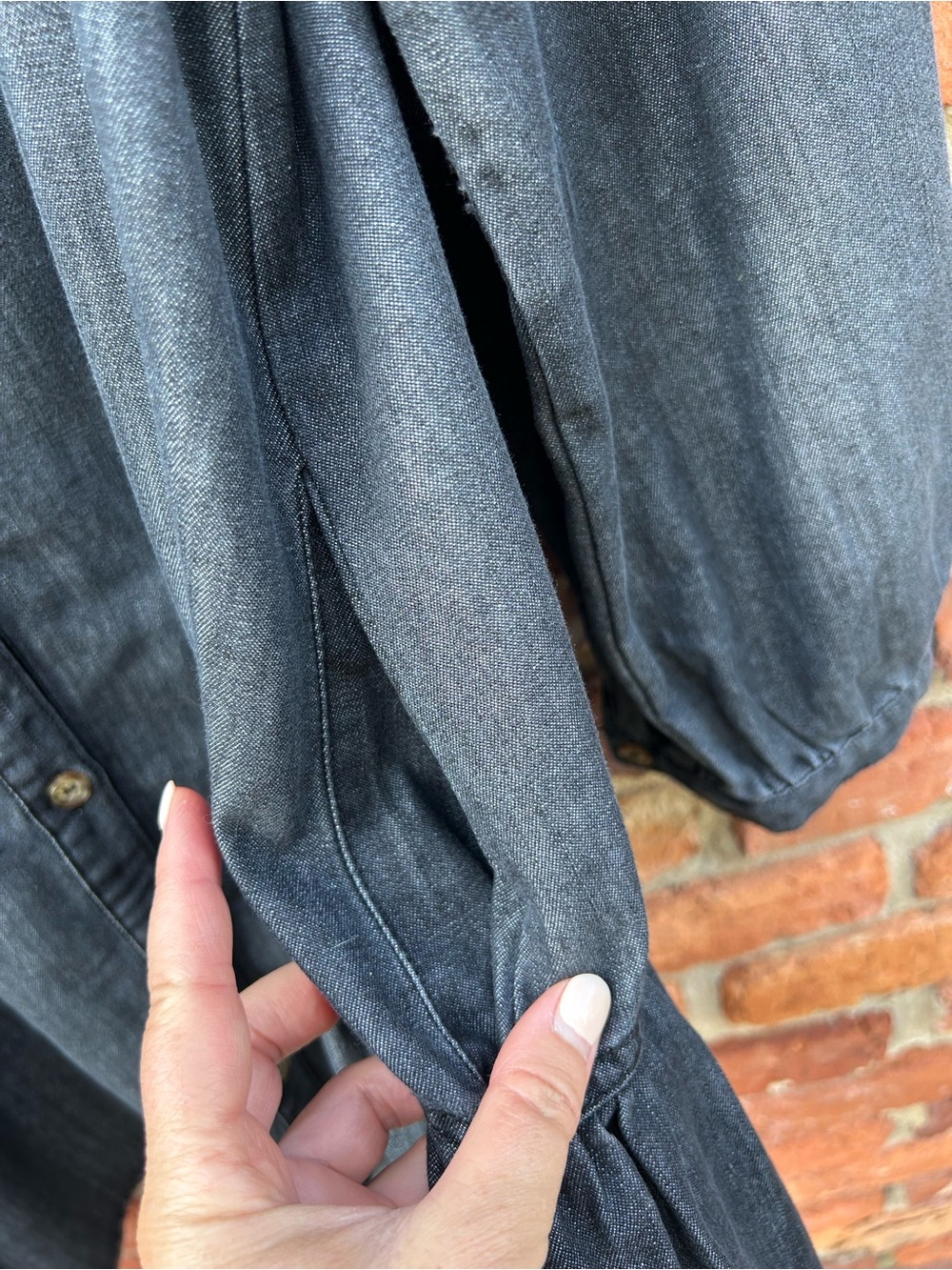 Entro Denim Button-Front Babydoll Dress Long Sleeve Cotton Blend M Gray Pockets - Picture 7 of 7